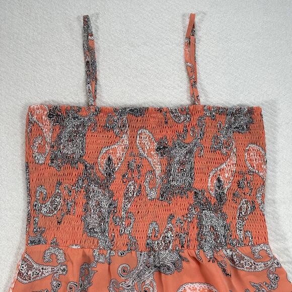 Buddy Love Dress Women's Large Orange Paisley Smocked Spaghetti Strap Ruffle Hem - Picture 3 of 11